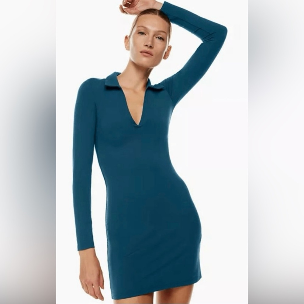 Aritzia Babaton Contour Polo Longsleeve Dress in Blue
